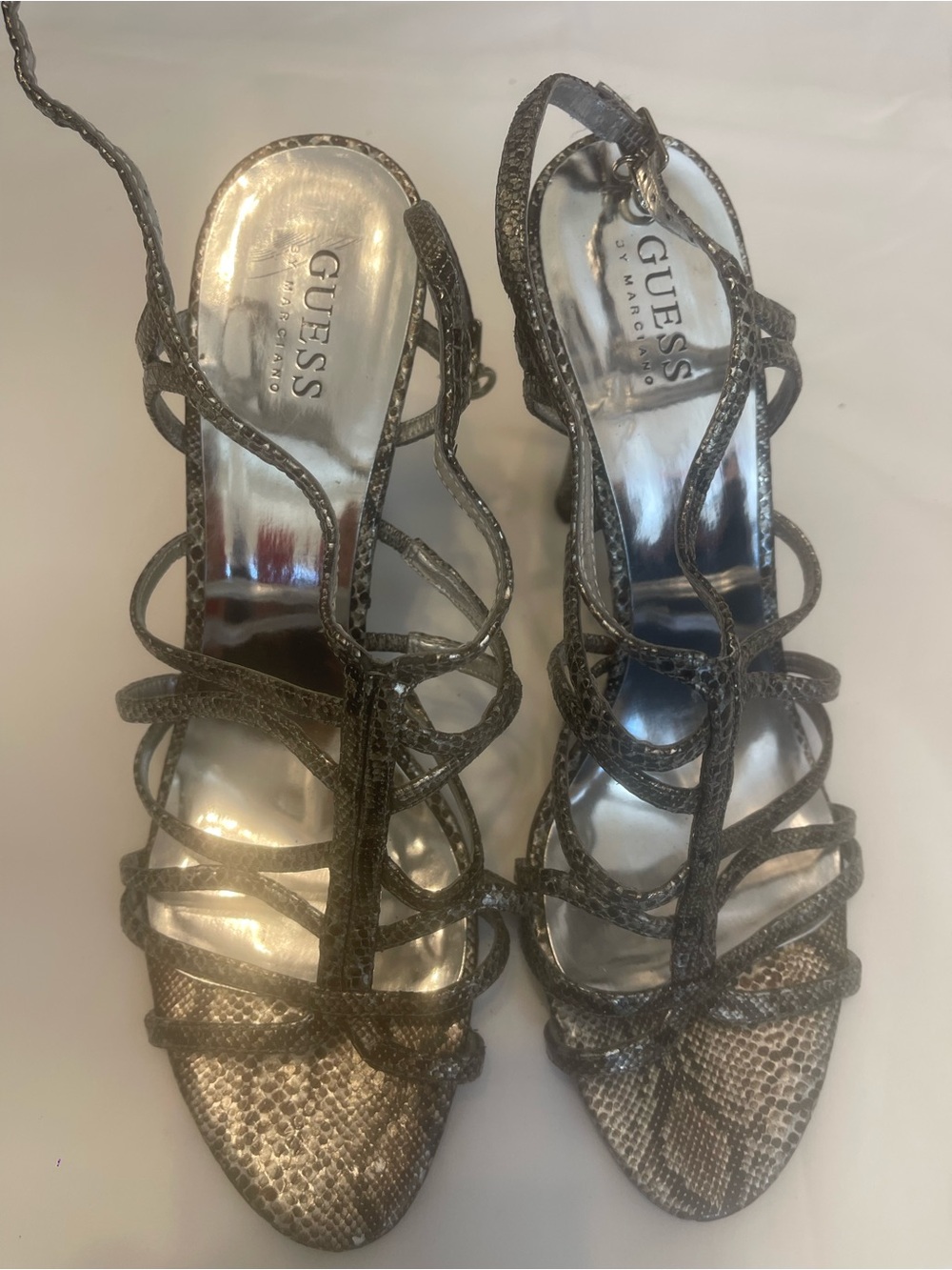 GUESS by Marciano Snakeskin Print Strappy High Heel Sandals Size 10M